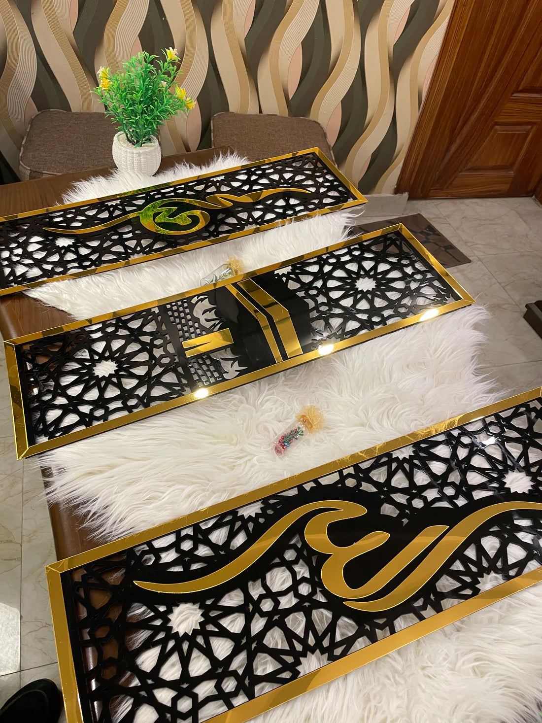 Set of 3 Islamic Wall Art – Allah, Prophet Muhammad (SAW), & Kaaba